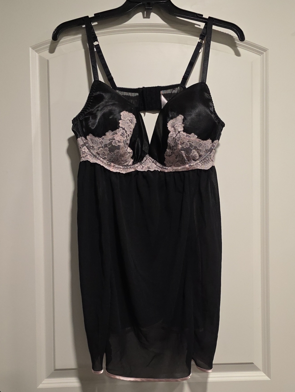 Cacique Black Chemise with Light Pink Lace Accents